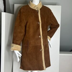 Natural Real Shearling Size 10-12 Lightweight Front Button Stand Collar Coat